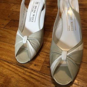 Bruno Magli light green and white slingback heels